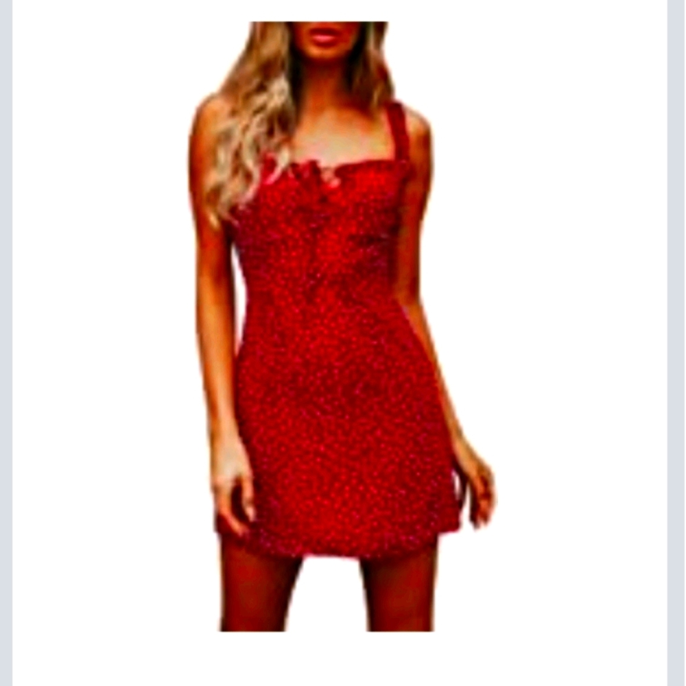 Red polka dot mini dress